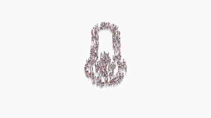 3d rendering of crowd of people in shape of symbol of thermometer quarter on white background isolated