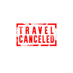 Damaged stamp with red inscription travel canceled isolated on white background.