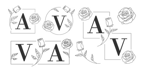 Vector abstract logo design templates in trendy linear minimal style - rose flower - symbols for cosmetics, beauty and handmade products, tattoo studios