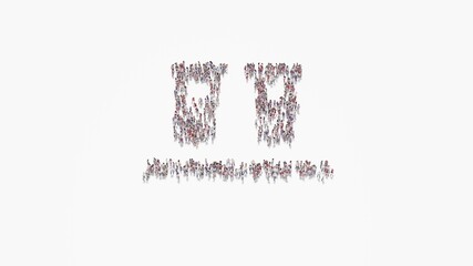 3d rendering of crowd of people in shape of symbol of vials on white background isolated