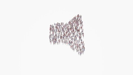 3d rendering of crowd of people in shape of symbol of volume off on white background isolated