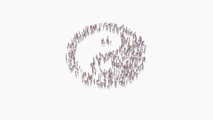3d rendering of crowd of people in shape of symbol of yin yang on white background isolated
