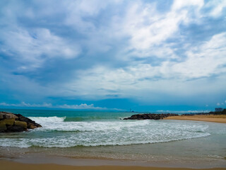 sea sand sky and summer day tropical paradise beach with white sand and coco palms travel tourism wide panorama background concept