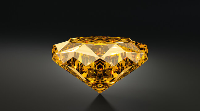 3d gold diamond on black background. 3d render of yellow gem.