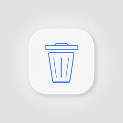 Recycle bin blue line icon on gray background with soft shadow