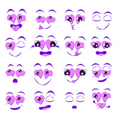 Vector cartoon faces expressive and love eyes. Expressions of the face of the character. Valentine's Day.