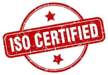 iso certified grunge stamp. iso certified round vintage stamp