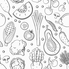 Seamless pattern of hand-drawn vegetables. - 357860958