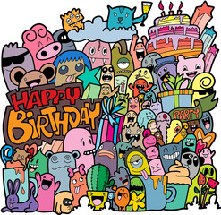 Obraz na płótnie Canvas Doodle Monster Come to bless on the birthday