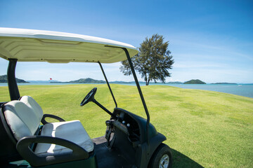 Golf carts on a road of golf course