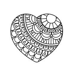 Mandala heart. Valentines day adult coloring page. Vector illustration. Isolated on white background