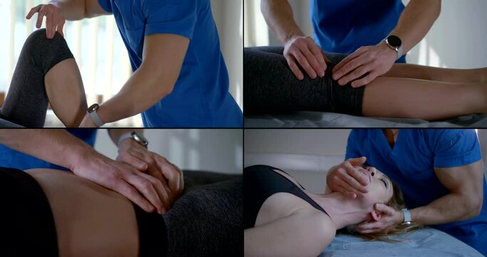 manual therapy in clinic of alternative medicine, curing spinal disease, collage shot