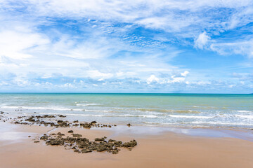 View of Transparent blue sea water background