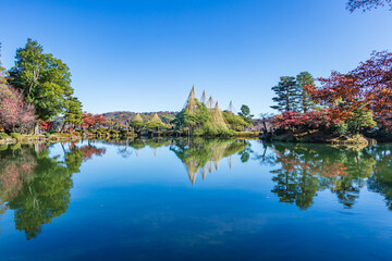 Kenrokuen Garden of autumn maple season in Ishikawa Prefecture, Japan.	
