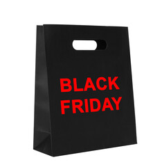 Paper shopping bag with phrase BLACK FRIDAY on white background