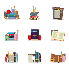Book icons.  Isolated on stylish color background. Flat long shadow icon. Books with shadows. Reader or library.