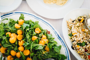 Italian wedding dishes. Open air wedding in Italy