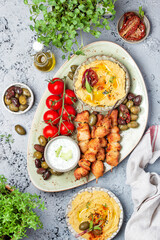 Traditional greek chicken souvlaki with tzatziki sauce