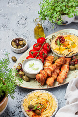 Traditional greek chicken souvlaki with tzatziki sauce