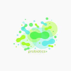 Probiotics bacteria vector design.Banners of probiotics and bacterial fluid. Lactobacillus logo with text. Amorphous symbols