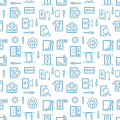 Smartphone and Tablet Repair vector concept linear seamless pattern