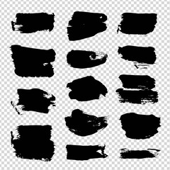 Black brush strokes set isolated on imitation transparent background