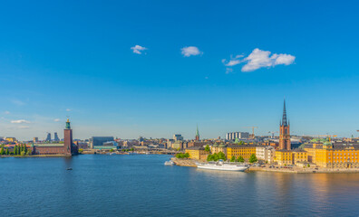 View of Stockholm from Sodermalm district. Panorama of the old town (Gamla Stan).