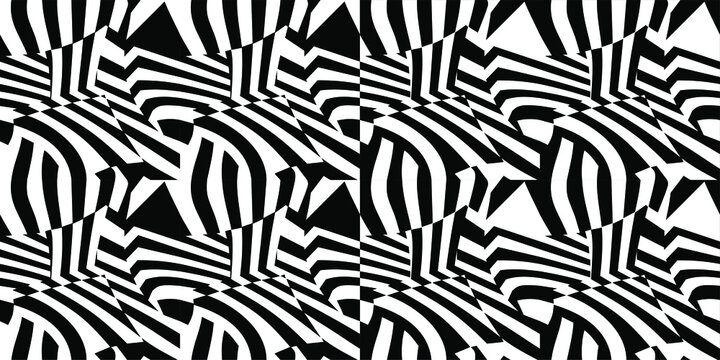 Dazzle Camouflage Black And White Seamless Abstract Pattern Vector Illustration