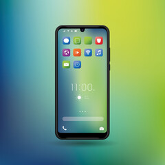 Elegant and modern smartphone with colorful icons and applications. Mobile phone isolated on background.&nbsp;

Application and phone series.