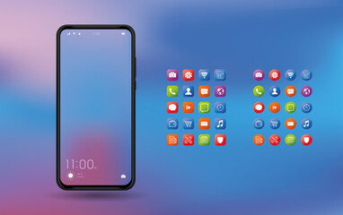 Elegant and modern smartphone with colorful icons and applications. Mobile phone isolated on background. 

Application and phone series.