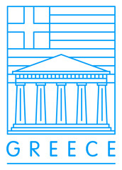 Greece symbols, Acropolis of Athens and flag vector illustration and typography design, Athens
