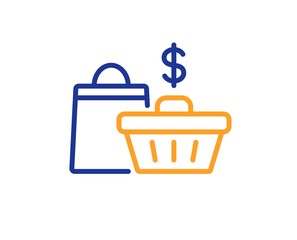 Shopping cart line icon. Customer sale bag sign. Supermarket purchases symbol. Colorful thin line outline concept. Linear style sale bags icon. Editable stroke. Vector