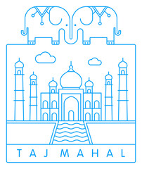 Taj Mahal vector illustration and typography design, Agra, India