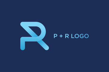 Abstract Initial Letter P and R Linked Logo. Linear Rounded Origami Style isolated on Blue Background. Usable for Business and Branding Logos. Flat Vector Logo Design Template Element
