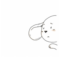 Frightened little mouse peeks around the corner. Children's illustration, family psychology, cute animals, family relationships. Pictures for Instagram posts.