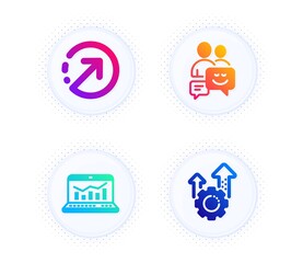 Web analytics, Communication and Direction icons simple set. Button with halftone dots. Seo gear sign. Statistics, Business messages, Navigation pointer. Cogwheel. Technology set. Vector