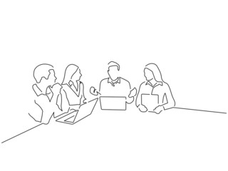 Teamwork line drawing, vector illustration design.