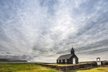 Budir church in Iceland with a great sky