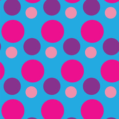 Seamless pattern with pink circles on blue board. Abstract pattern for textile, gift wrap, design and web. Simple minimalistic texture