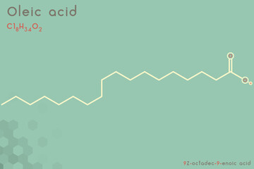 Large and detailed infographic of the molecule of Oleic acid.