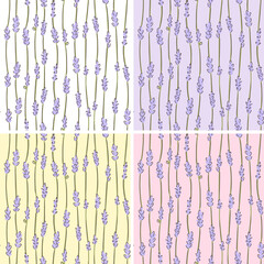 Lavender flower and seeds vector childish seamless textile pattern set, floral pattern