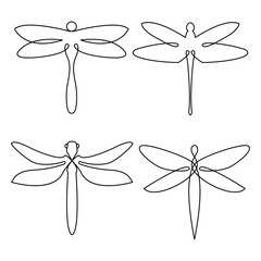 Dragonfly continuous line drawing elements set.