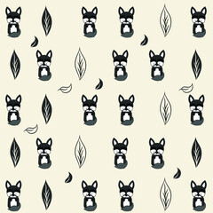 Illustration pattern seamless of raccon with leaves