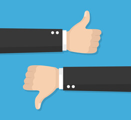 Thumbs up and down vector flat icon