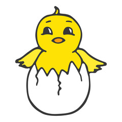 Cute cartoon chicken set. Funny yellow chickens in different poses, vector illustration. Vector illustration of Eastern chicks in various poses isolated on white background.