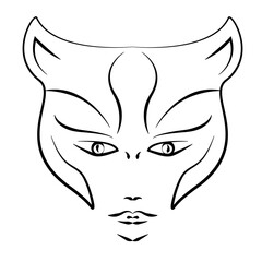 Tattoo style , vector Woman Tiger mask on a white background