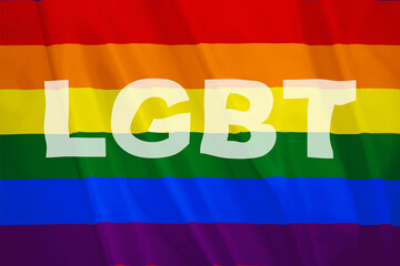 LGBT text charactor on wave rainbow flag for symbol of pride month social movement rainbow flag is a symbol of lesbian, gay, bisexual, transgender, human rights, tolerance and peace.