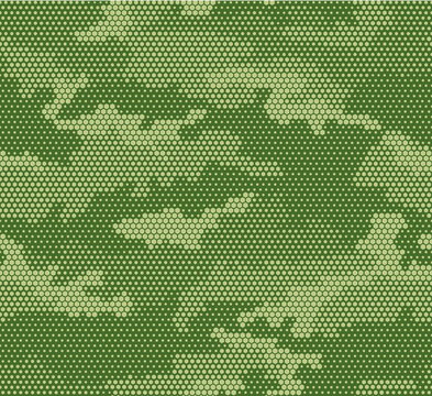 Abstract camouflage seamless pattern. Hexagon (honeycomb) texture. Green and beige color.