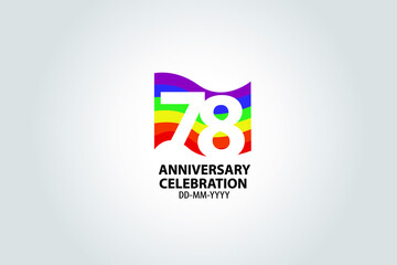 78 year anniversary celebration logotype with white number Emboss Style isolated on LGBT Colorful Flag on white grey background for invitation card, banner or flyer -vector