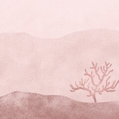 Pink marine background with coral. Illustration of underwater organisms. Background for use in design. High quality photo